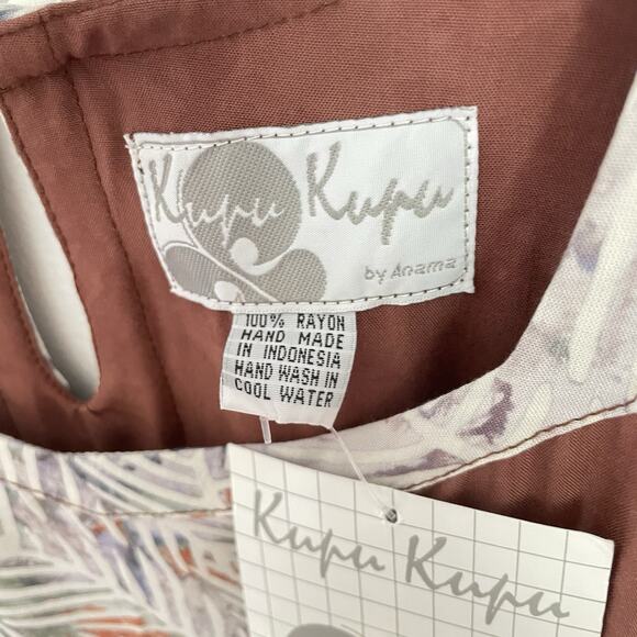 Rust Sleeveless Midi Dress Tropical Art to Wear Tie Back Boho Resort Rayon S NWT - Picture 5 of 9